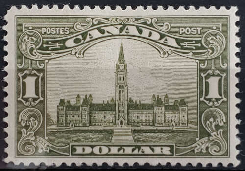 Canada #159 VF Mint 1929 $1 Parliament, trifle offset