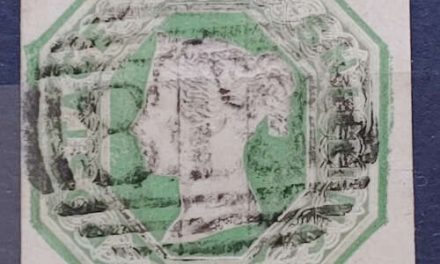 G.B. #5 Used 1847 1/- Pale Green embossed