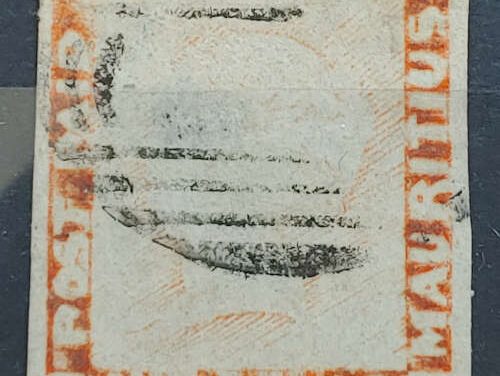 Mauritius #5b Used 1848 1d Orange Red