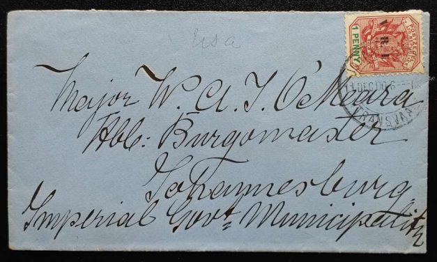 Transvaal 11 Dec 1900 1d Major W.A. O’Meara Boer War Cover