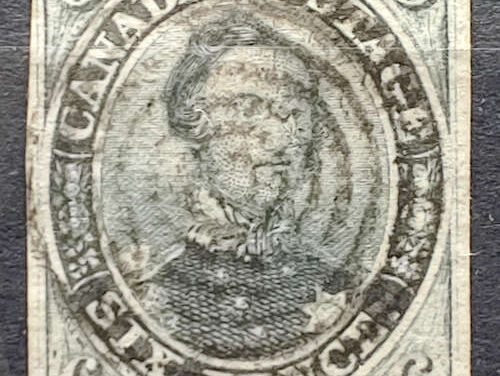 Canada #2 Fine+ Used 1851 6d Albert, Laid Paper