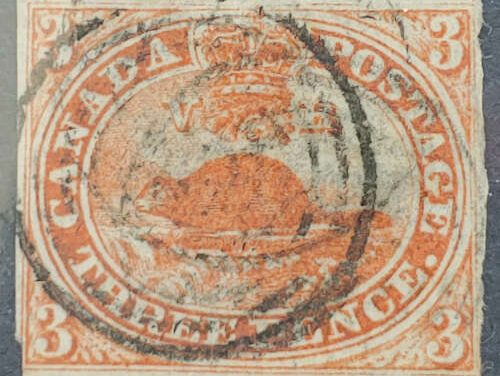 Canada #1a Fine Used 1851 3d Beaver, Laid Paper