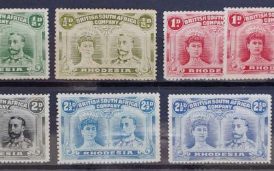 Rhodesia #101, a 102-104, b Mint hinged Double Heads (7)