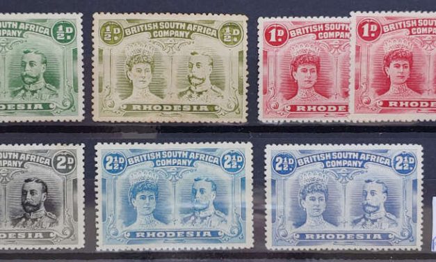 Rhodesia #101, a 102-104, b Mint hinged Double Heads (7)