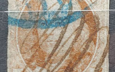 U.S.A. #1 Fine blue 5c and m/s Used 1847 5c Franklin