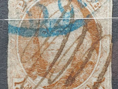 U.S.A. #1 Fine blue 5c and m/s Used 1847 5c Franklin