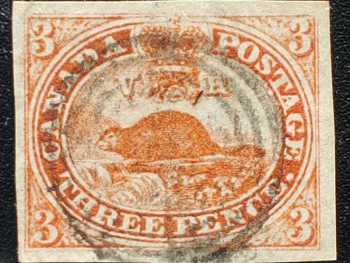 Canada #1 VF Used 1851 3d Beaver, Laid Paper
