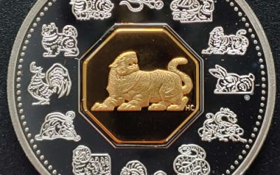 Canada Proof 1998 gold cameo Silver Year of the Tiger $15