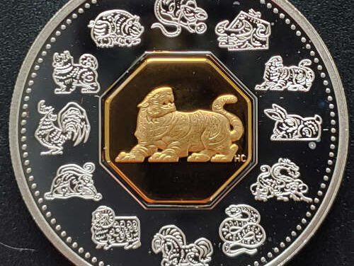 Canada Proof 1998 gold cameo Silver Year of the Tiger $15