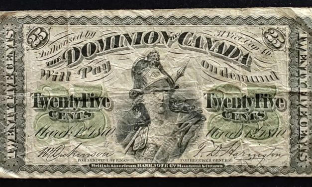 Dominion of Canada #DC1b VG 1879 25c Shinplaster