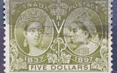 Canada #65 VF Used 1897 $5 Jubilee, smudge cancel
