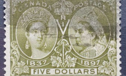 Canada #65 VF Used 1897 $5 Jubilee, smudge cancel