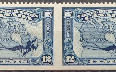 Canada #145b VFNH 1927 12c Map Perf by Imperf Pair $240