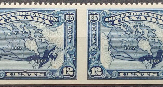 Canada #145b VFNH 1927 12c Map Perf by Imperf Pair $240