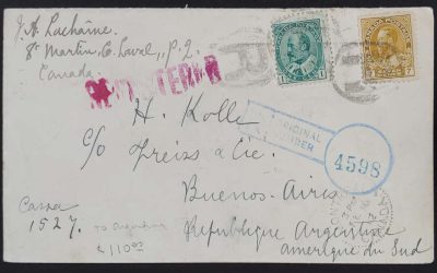 Quebec 10 Feb 1912 10c Registered Cover to Argentina