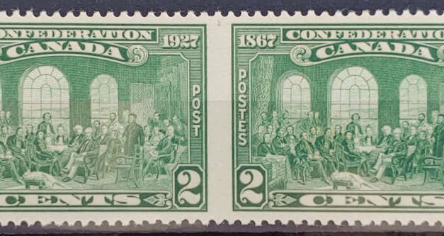Canada #142b VFNH 1927 2c Confederation Perf by Imperf Pair