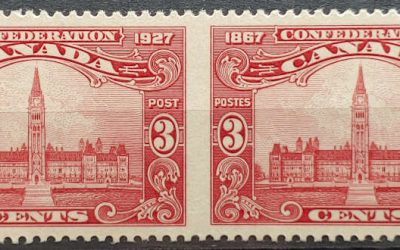 Canada #143b VFNH 1927 3c Perf by Imperf Pair, 250 issued