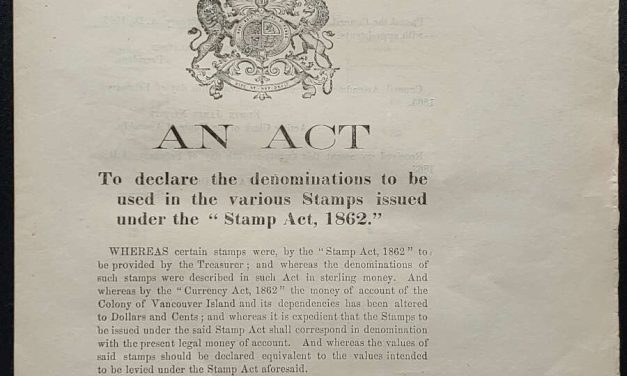 Stamp Act, 1862 3pgs Assented to by James Douglas Governor