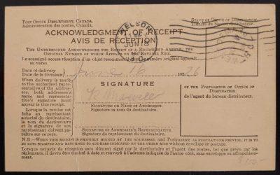 West Demars, B.C. RF E-2 10 Jun 1926 10c Admiral A/R Card