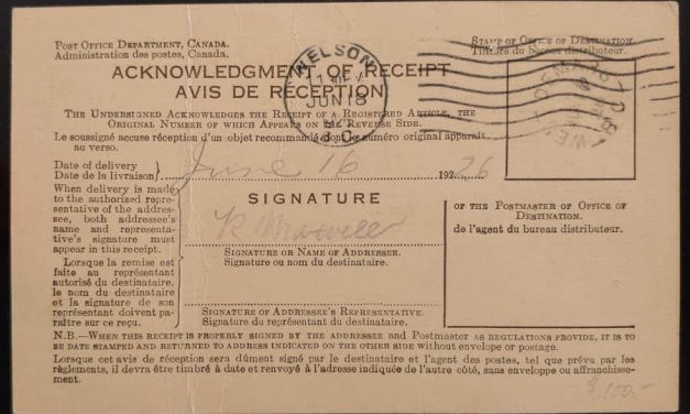West Demars, B.C. RF E-2 10 Jun 1926 10c Admiral A/R Card