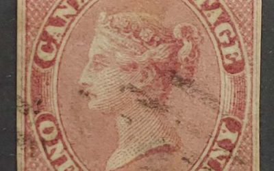 Canada #8i Fine+ Used 1857 1/2d Lilac Rose, backstamp