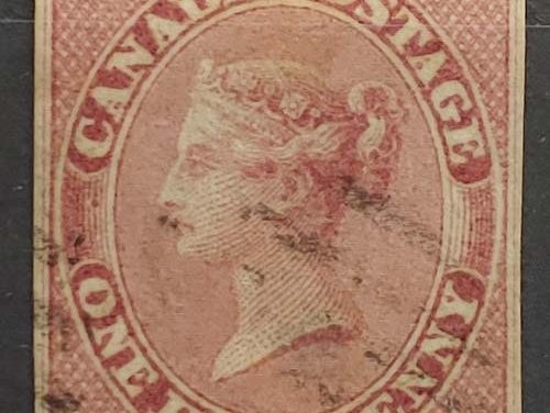 Canada #8i Fine+ Used 1857 1/2d Lilac Rose, backstamp