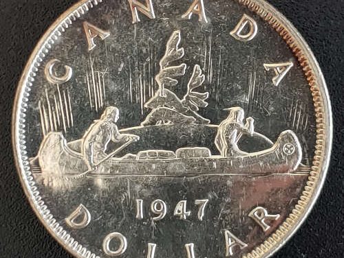 Canada XF+ 1947 Pointed 7 Triple HP George VI Voyageur Silver $1