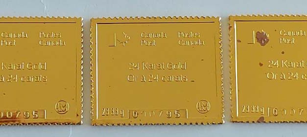 Canada #B7-9 24k Gold Olympic stamp replica Set 000795, 69.99gms