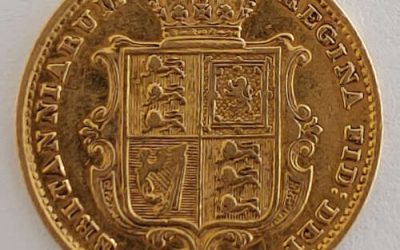 G.B./Colonial Canada VF+ 1859 Victoria Shield Gold Half Sovereign