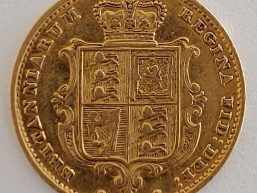 G.B./Colonial Canada VF+ 1859 Victoria Shield Gold Half Sovereign