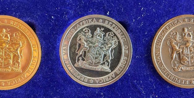 South Africa 13 May 1961 boxed Gold, Silver, and Bronze Medal Set