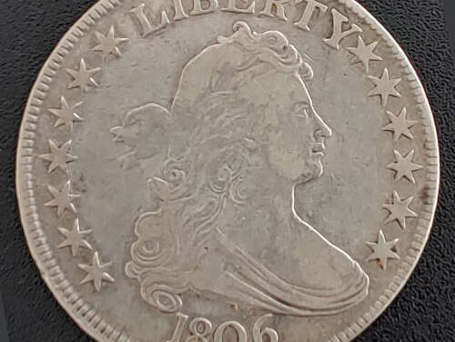 U.S.A. VF20 1806 Draped Bust Silver Half Dollar, die crack