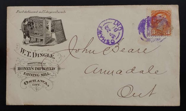 Oshawa, On. #37 22 Sep 1881 3c SQ purple cancel Corner Cover