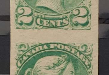 Canada #36a VF one Never Hinged 1872 2c Small Queen Imperf Pair