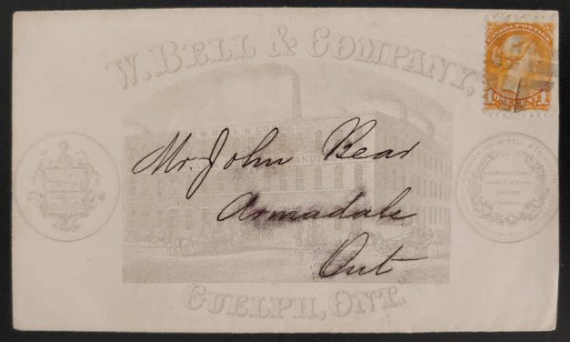 W. Bell & Co. 1874 1c SQ Guelph illustrated Armadale Cover