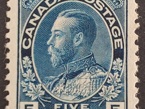 Canada #111 XF Mint HR 1914 5c Admiral shade