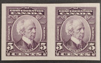 Canada #144a VFNH 1927 5c Laurier Imperforate Pair