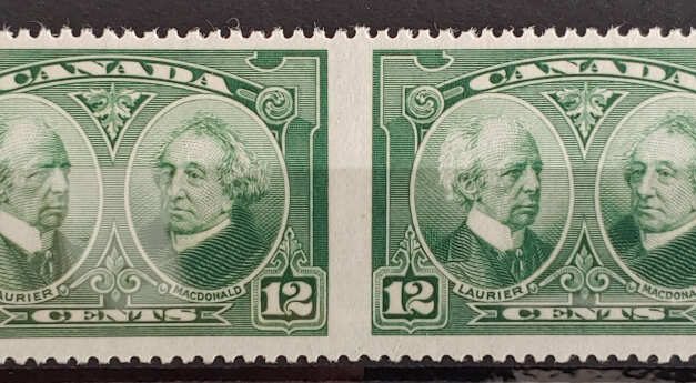 Canada #147b gen VFNH 1927 12c Perf by Imperf Pair