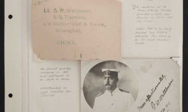 20 Apr 1912 Lt. G.W. Wellburn S.S. Tienstsin Unu Cvr and card on page
