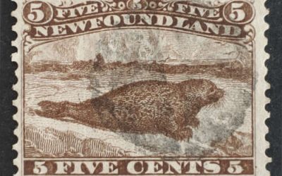 Newfoundland #25 Fine+ cork Used 1865 5c Seal
