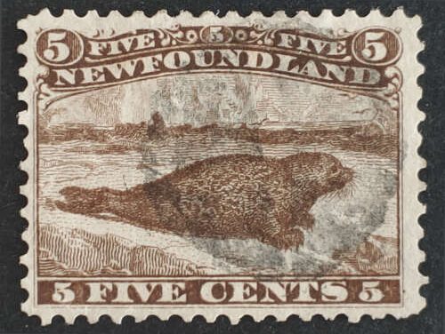 Newfoundland #25 Fine+ cork Used 1865 5c Seal