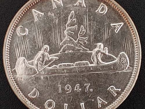Canada XF+ 1947 Maple Leaf Double HP George VI Silver $1