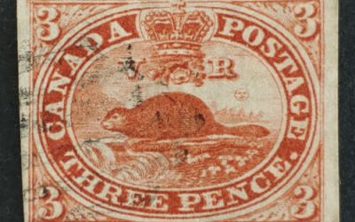 Canada #4 VF Used 1852 3d Beaver, reentry in Pence