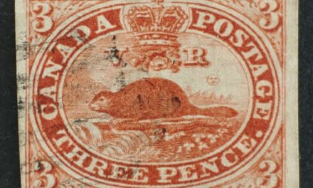 Canada #4 VF Used 1852 3d Beaver, reentry in Pence