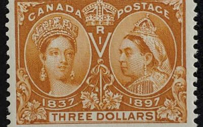 Lot 28 Canada #63 Fine Never Hinged 1897 $3 Jubilee, 13,500 issued $3000.