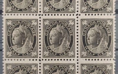 Canada #66i Fine+ Never Hinged 1897 1/2c Major Re-entry in Block (9)