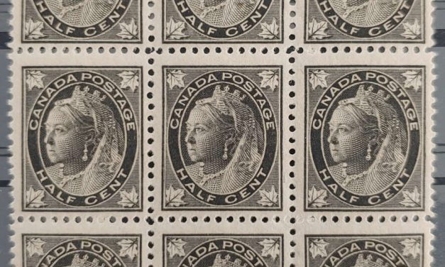 Canada #66i Fine+ Never Hinged 1897 1/2c Major Re-entry in Block (9)