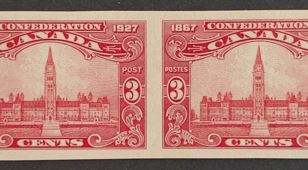 Canada #143a VFNH 1927 3c Parliament Imperforate Pair