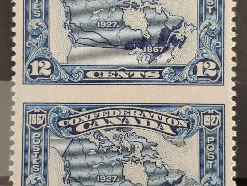 Canada #145c VFNH 1927 12c Map Perf by Imperf Pair