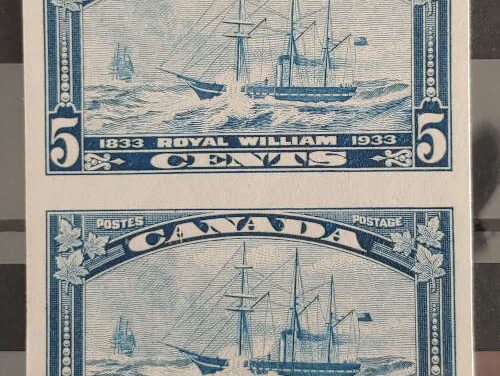 Canada #204a VF Mint 1933 5c Royal William Imperf Pair